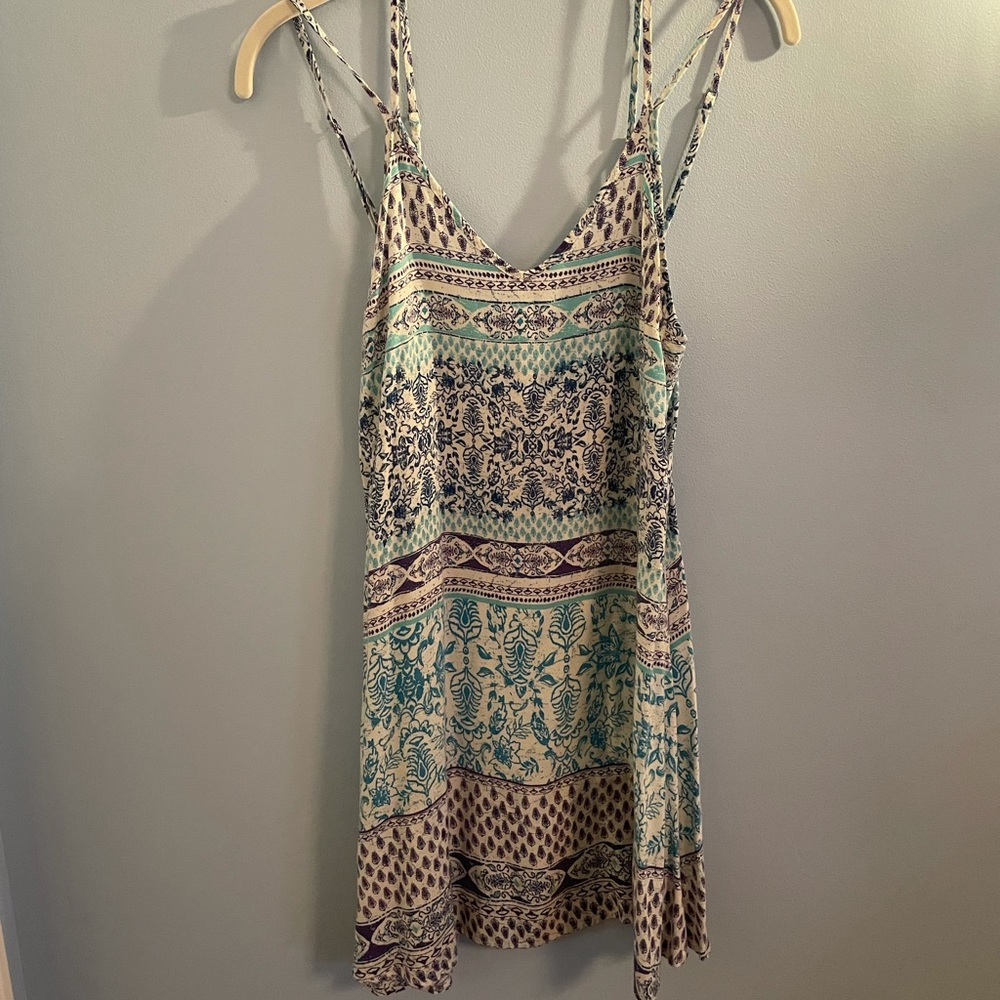 Patterned strappy blue mini dress